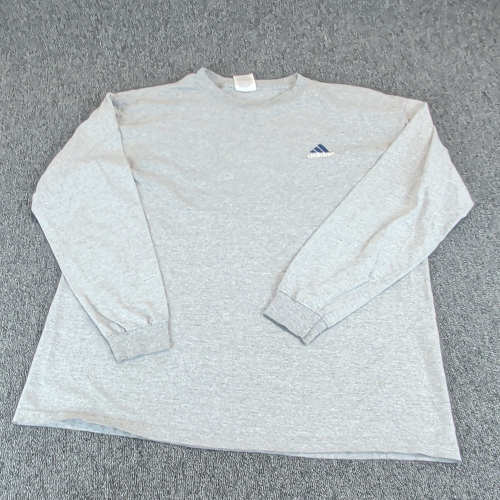 Adidas Mens Long Sleeve T-Shirt L Gray Cotton Blend Vintage Logo Relaxed Fit — photo 2